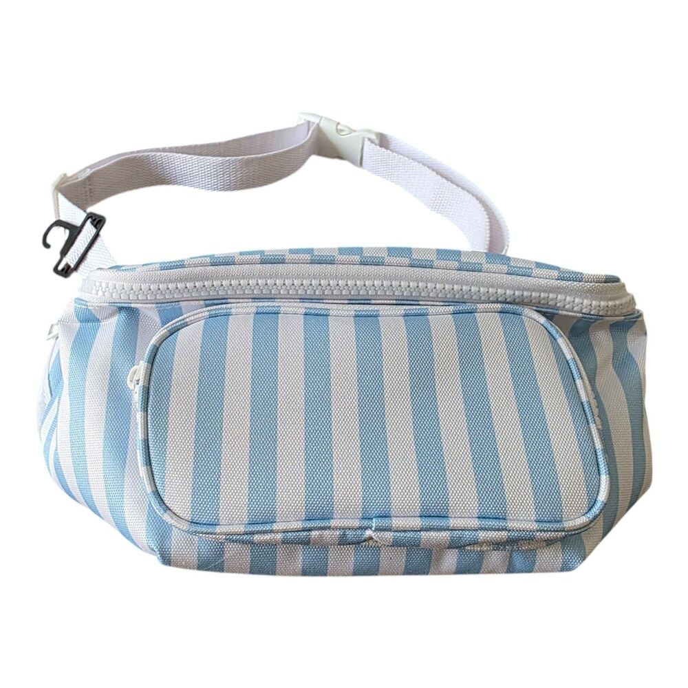 Stylish Blue White Striped Crossbody Waist Pack Adjustable Strap Zipper Pouch